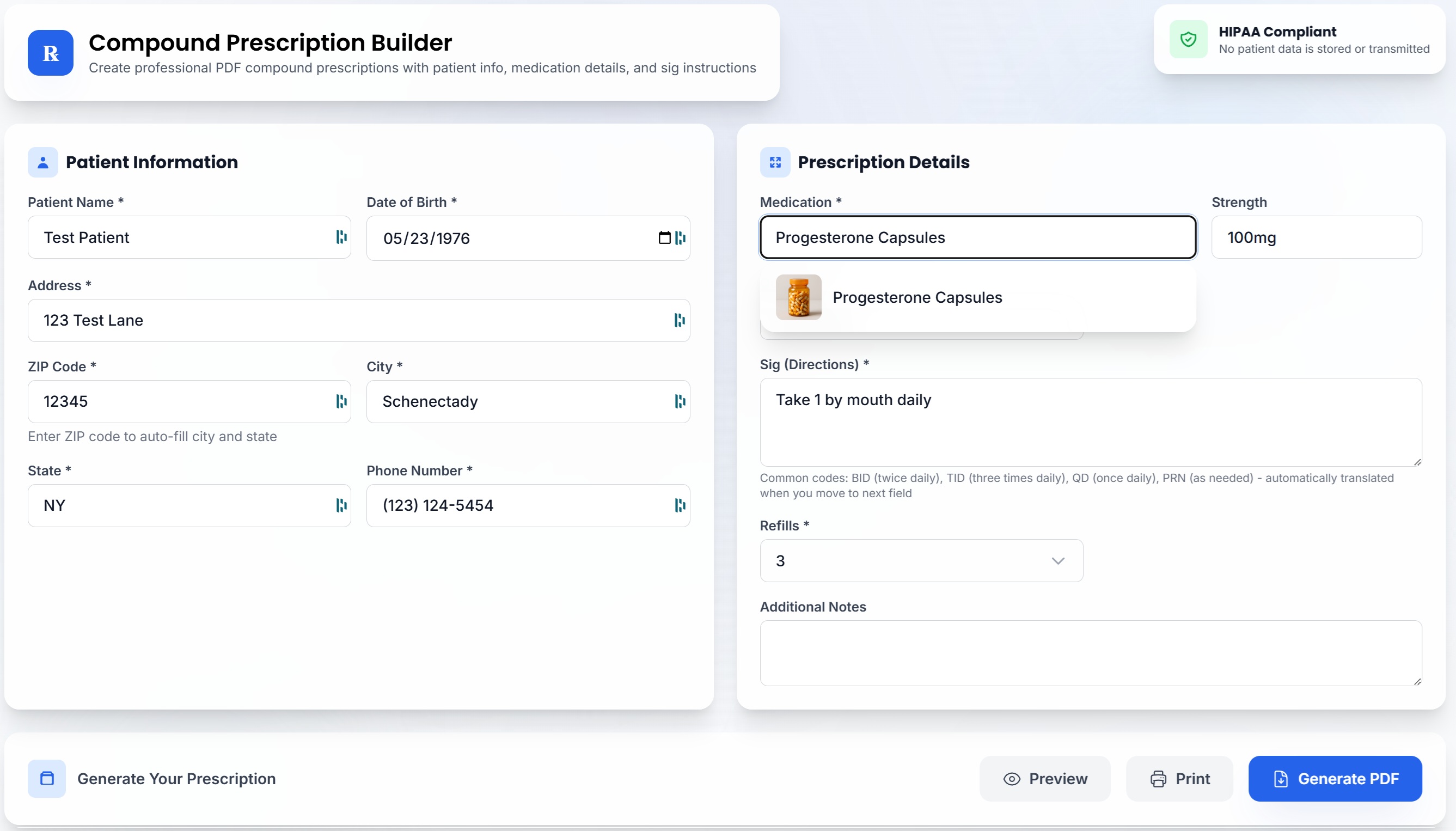 Compound Prescription Builder Interface