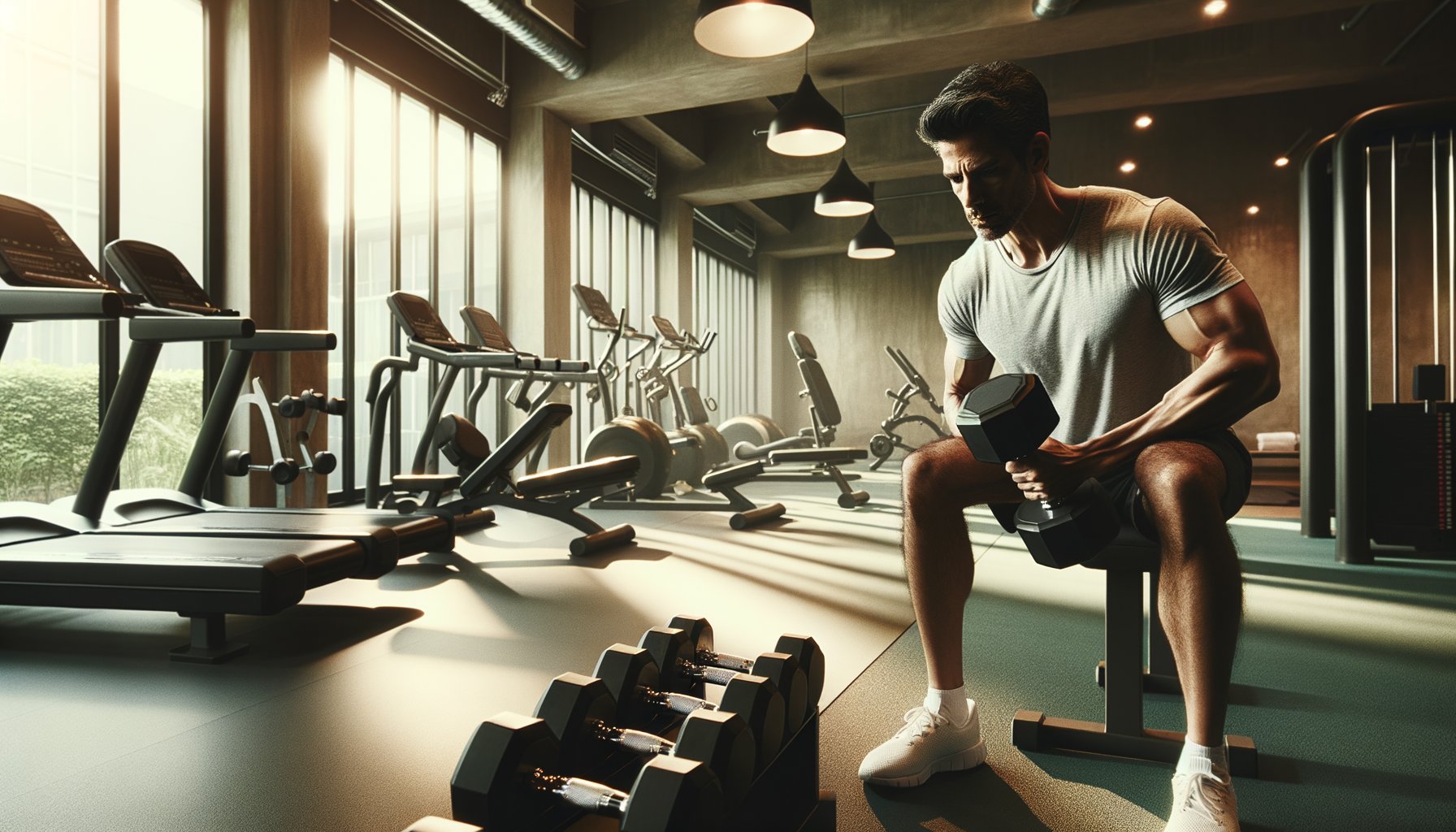 Man exercising in modern fitness center